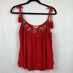 Arizona Red Embroidered Top Sleeveless Boho XL
